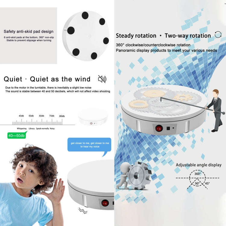 22cm Charging Rotating Display Stand Video Shooting Turntable, Load: 50kg, Power Plug:UK Plug(White)