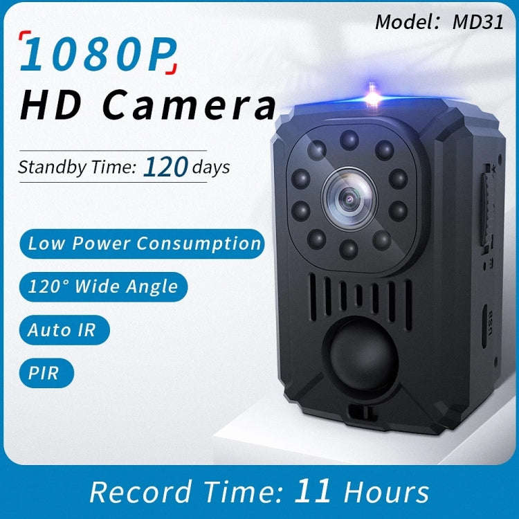 MD31 Mini 1080P HD Camcorder Night Vision PIR Motion Action Micro Camera(Black)