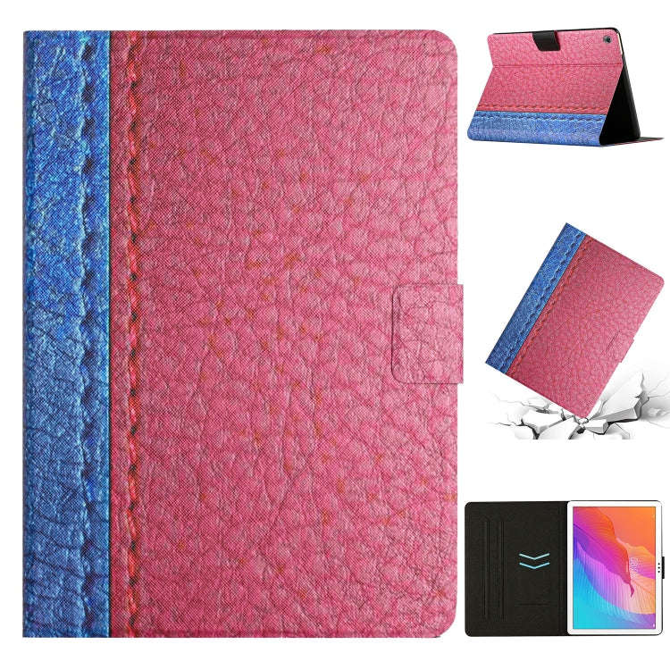 For Huawei MatePad T10s Stitching Solid Color Leather Tablet Case(Rose Red)