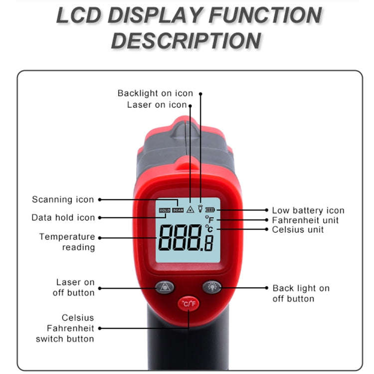 Wintact WT319B -50-550 Celsius LCD Display Infrared Thermometer, Battery Not Included