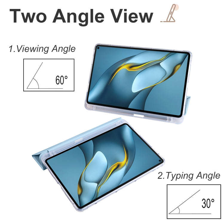 For Huawei MatePad 10.4 3-folding Transparent TPU Smart Leather Tablet Case(Ice Blue)