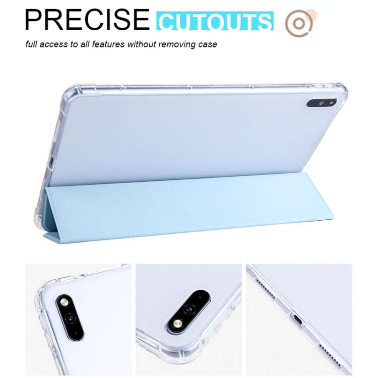 For Huawei MatePad 10.4 3-folding Transparent TPU Smart Leather Tablet Case(Ice Blue)