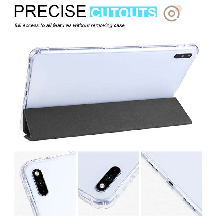 For Huawei MatePad 10.4 3-folding Transparent TPU Smart Leather Tablet Case(Black)