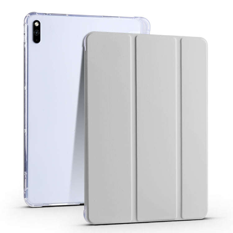 For Huawei MatePad 10.4 3-folding Transparent TPU Smart Leather Tablet Case(Grey)
