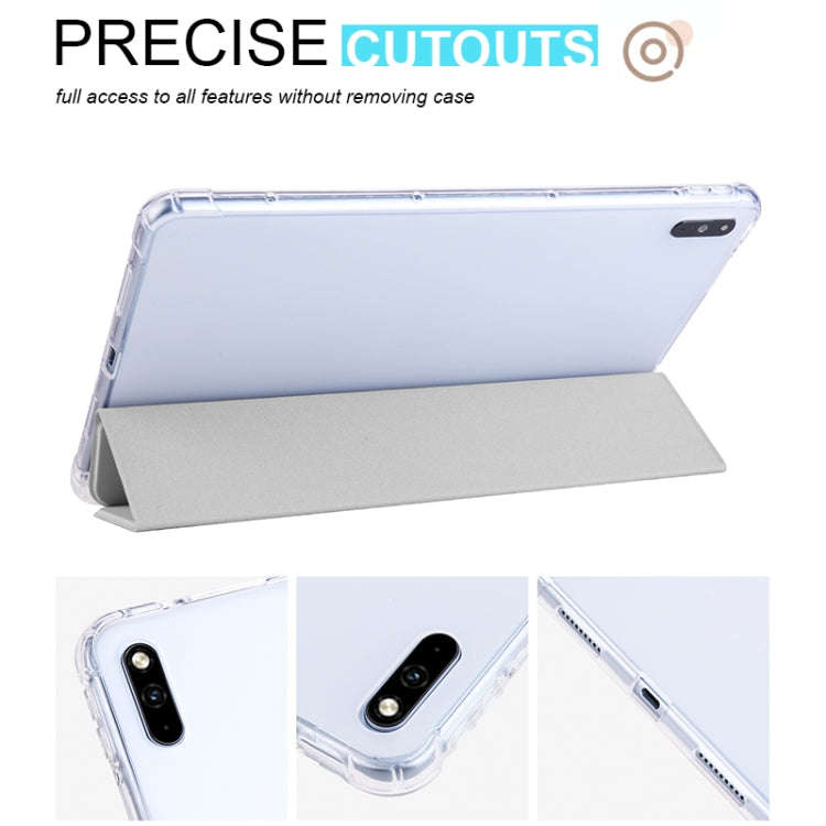 For Huawei MatePad 10.4 3-folding Transparent TPU Smart Leather Tablet Case(Grey)