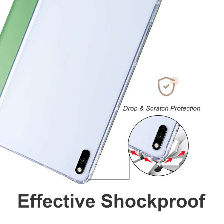 For Huawei MatePad 10.4 3-folding Transparent TPU Smart Leather Tablet Case(Matcha Green)