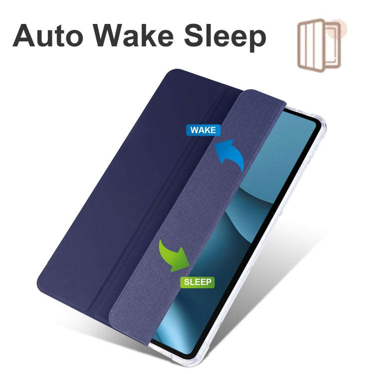 For Huawei MatePad 10.4 3-folding Transparent TPU Smart Leather Tablet Case(Dark Blue)