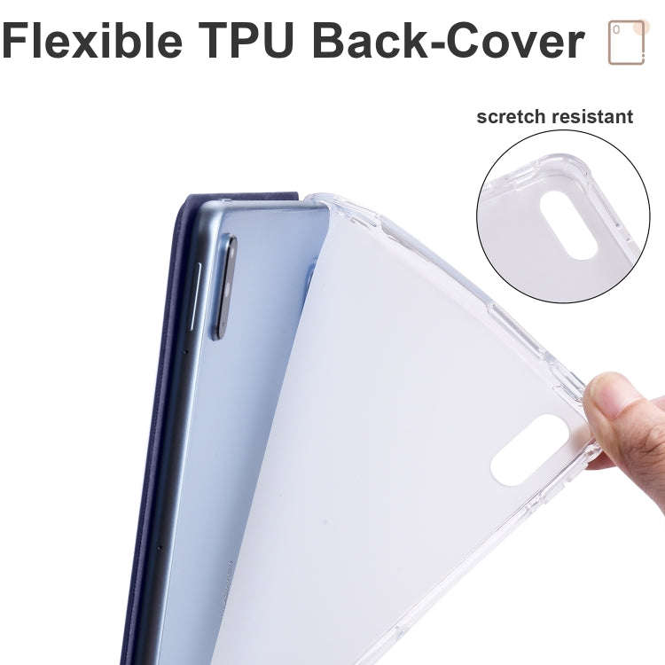 For Huawei MatePad 10.4 3-folding Transparent TPU Smart Leather Tablet Case(Dark Blue)