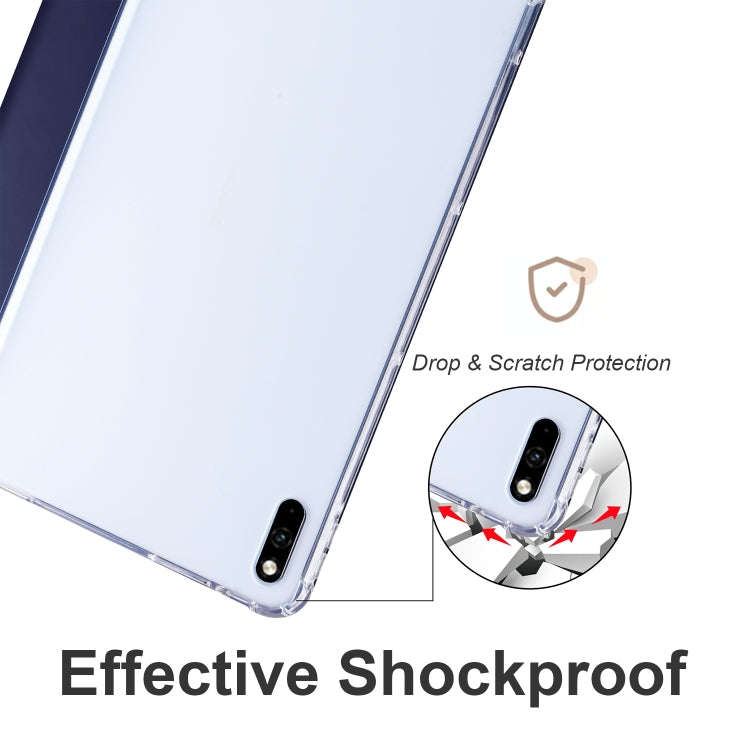 For Huawei MatePad 10.4 3-folding Transparent TPU Smart Leather Tablet Case(Dark Blue)