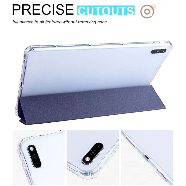 For Huawei MatePad 10.4 3-folding Transparent TPU Smart Leather Tablet Case(Dark Blue)
