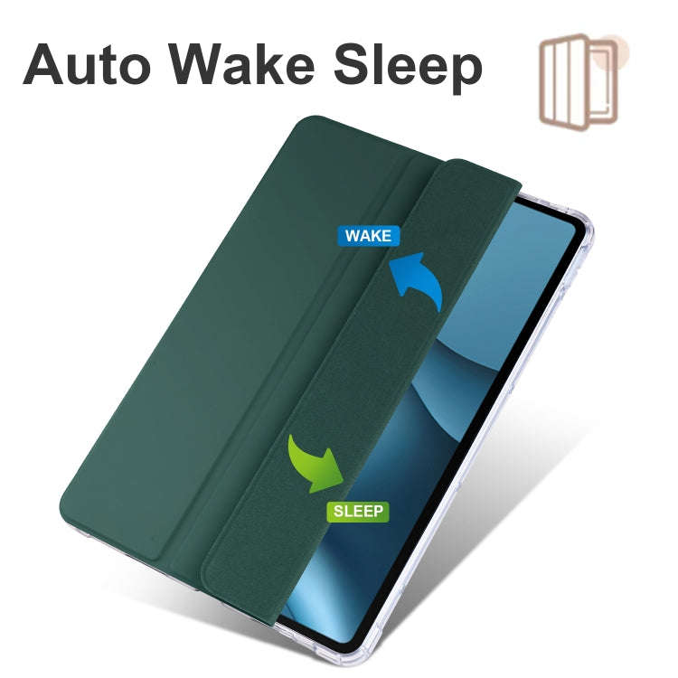 For Huawei MatePad 10.4 3-folding Transparent TPU Smart Leather Tablet Case(Pine Needle Green)