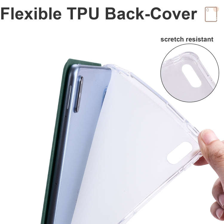 For Huawei MatePad 10.4 3-folding Transparent TPU Smart Leather Tablet Case(Pine Needle Green)