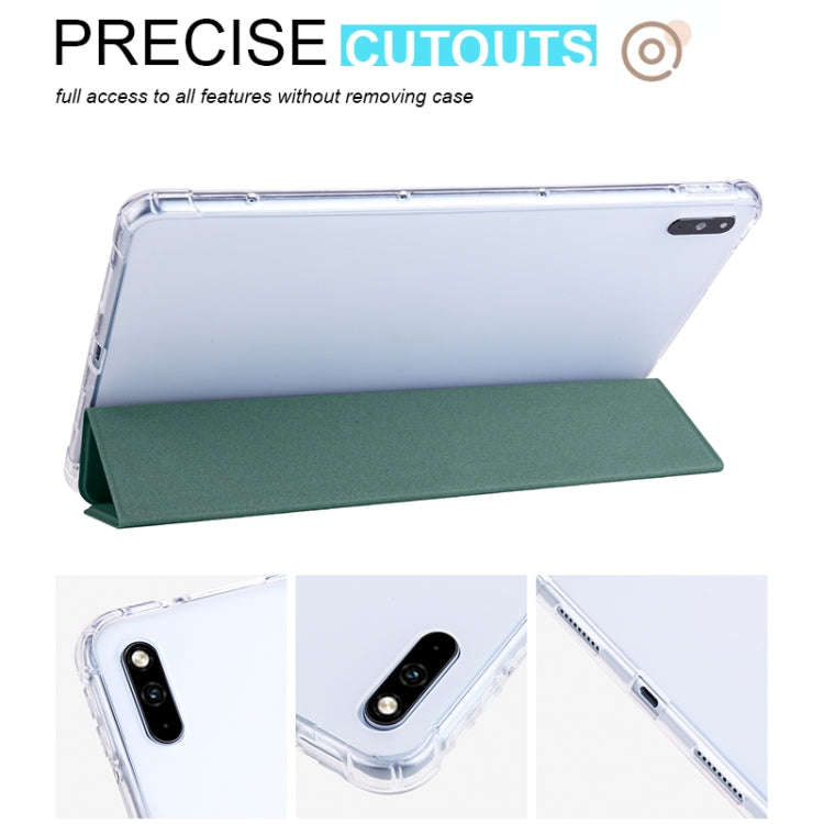 For Huawei MatePad 10.4 3-folding Transparent TPU Smart Leather Tablet Case(Pine Needle Green)