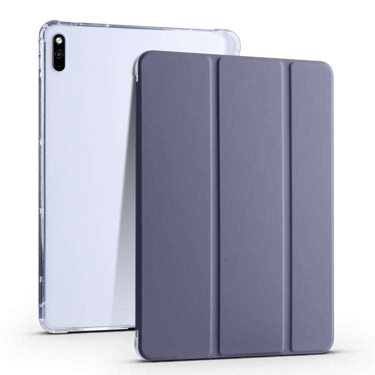 For Huawei MatePad 10.4 3-folding Transparent TPU Smart Leather Tablet Case(Purple)