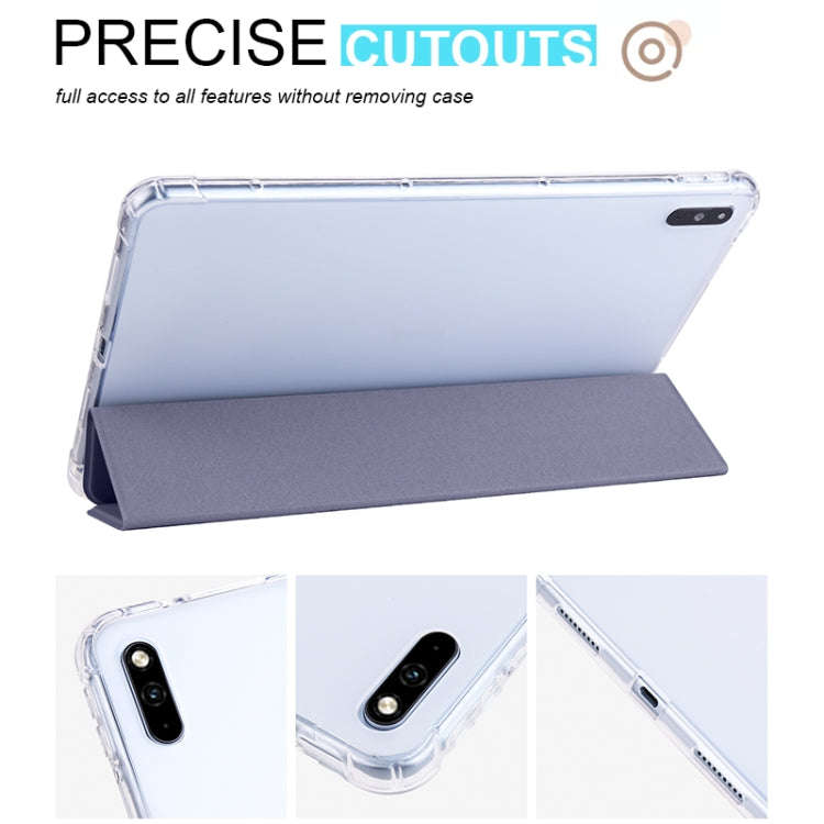 For Huawei MatePad 10.4 3-folding Transparent TPU Smart Leather Tablet Case(Purple)