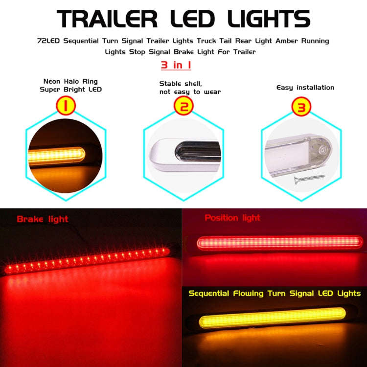 2 PCS 72LEDs Two-color Brake Turn Tail Light(Red Shell Red Light + Flowing Yellow Light)