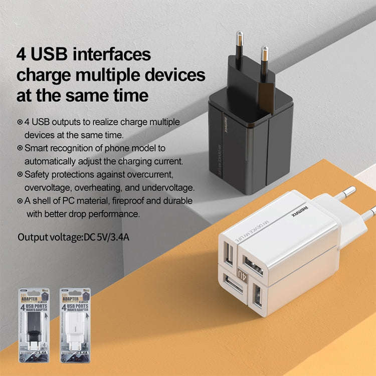 REMAX RP-U43 3.4A 4 USB Port Fast Charger, Specification:EU Plug(White)