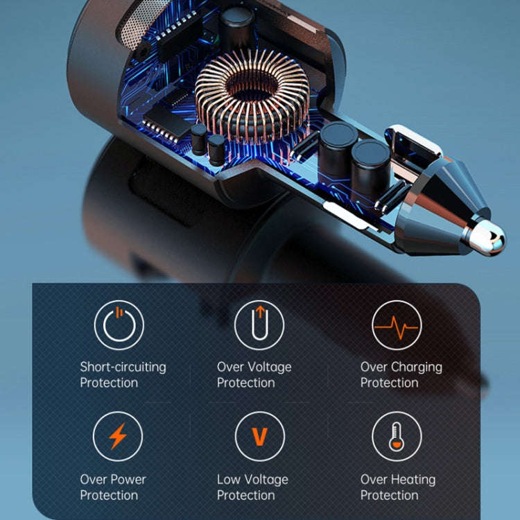 SC01 65W QC3.0 + PD Dual Ports Car Charger with Voltage Display(Silver)