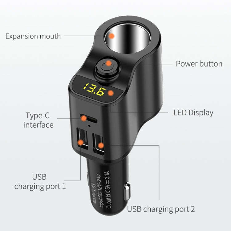 C03 Dual USB Fast Charge Car Charger Voltage Detection with Independent Switch(Black)