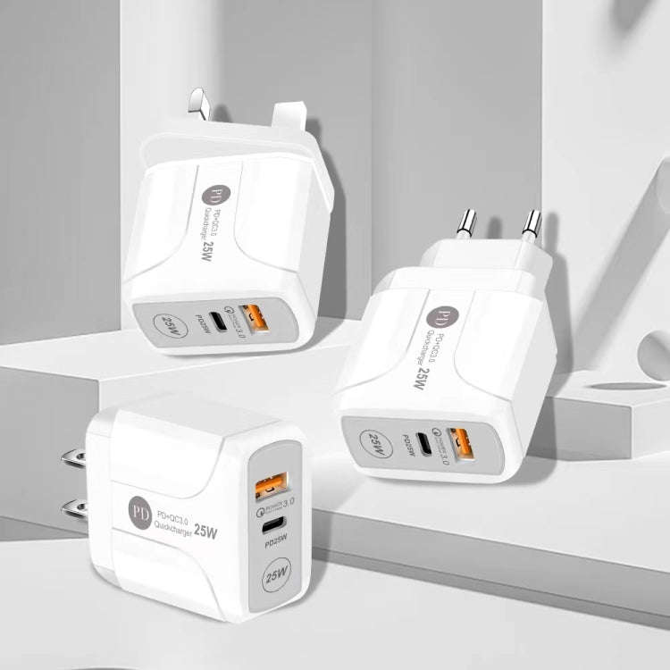 25W PD Type-C + QC3.0 USB Ports Travel Charger, Plug Type:UK Plug(White)