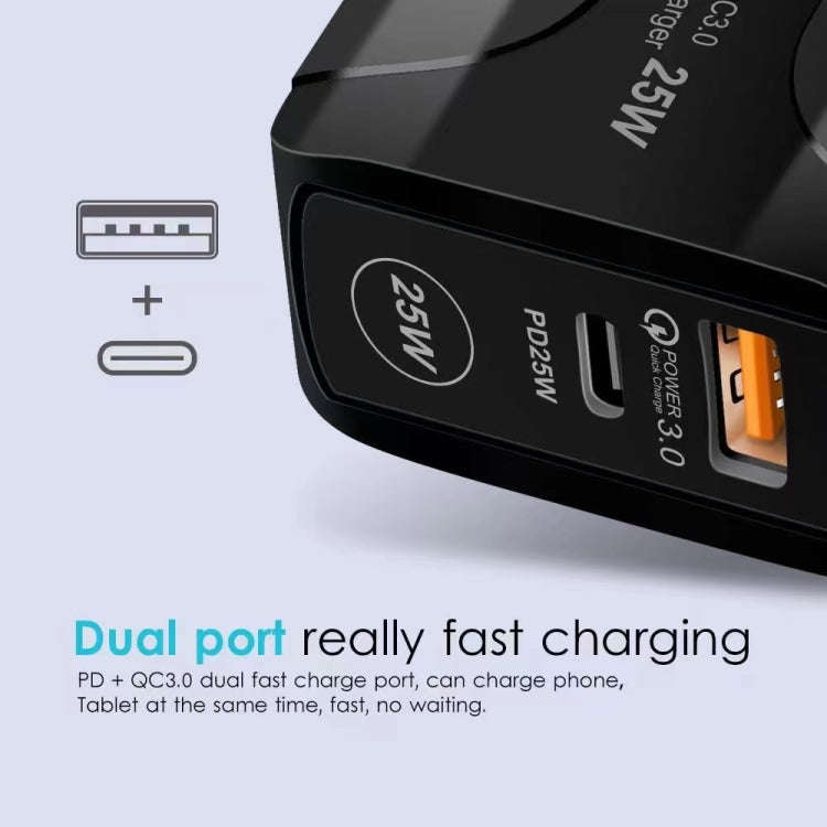 25W PD Type-C + QC3.0 USB Ports Travel Charger, Plug Type:UK Plug(White)