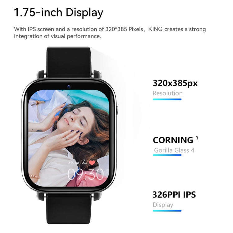 ROGBID KING 1.75 inch Screen 4G LTE Smart Watch Android 9.1OS 4GB+128GB(Black)