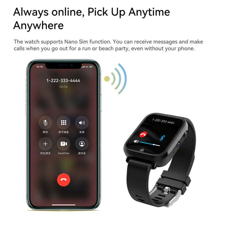 ROGBID KING 1.75 inch Screen 4G LTE Smart Watch Android 9.1OS 4GB+128GB(Black)
