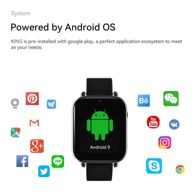 ROGBID KING 1.75 inch Screen 4G LTE Smart Watch Android 9.1OS 4GB+128GB(Black)