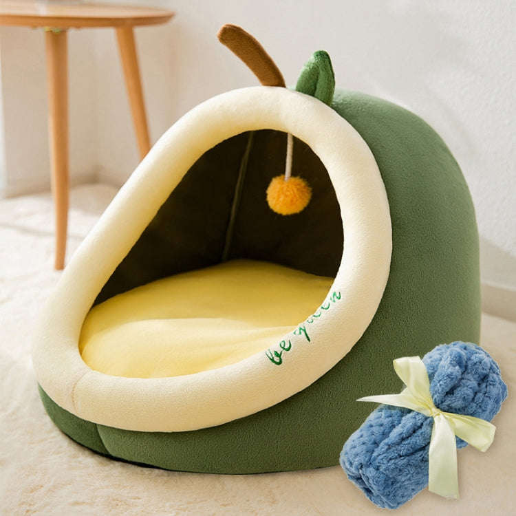 Semi-enclosed Pet Cat and Dog Bed Dog Kennel Pad Pet Supplies, Size:M(Avocado + Blanket)