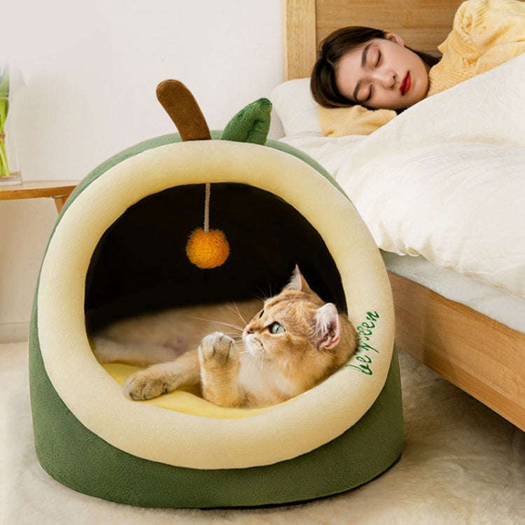 Semi-enclosed Pet Cat and Dog Bed Dog Kennel Pad Pet Supplies, Size:M(Avocado + Mat)