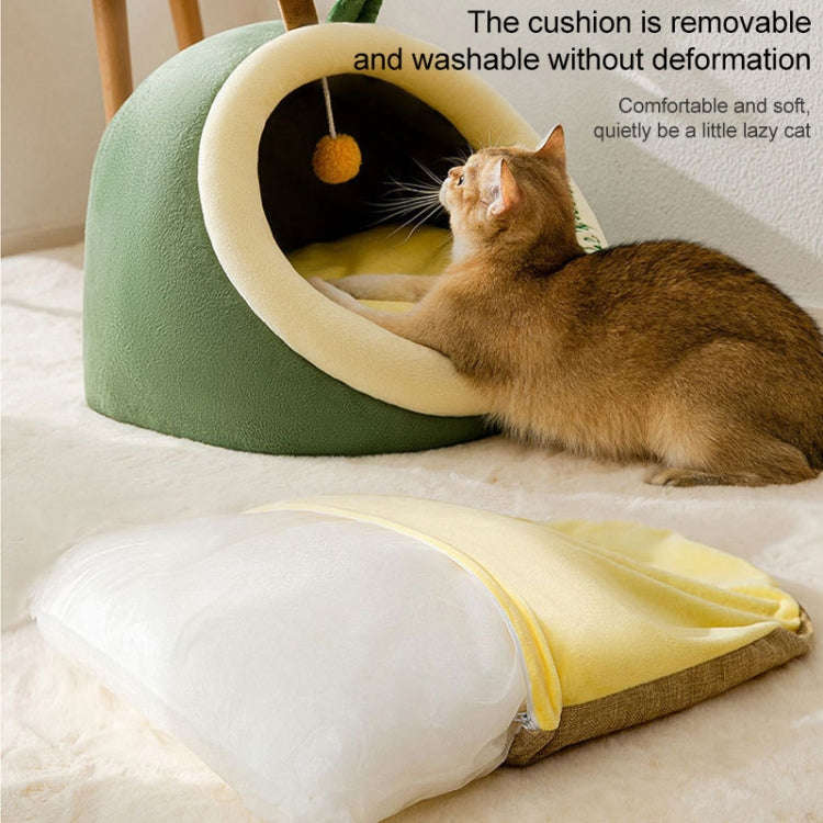 Semi-enclosed Pet Cat and Dog Bed Dog Kennel Pad Pet Supplies, Size:M(Avocado + Mat)