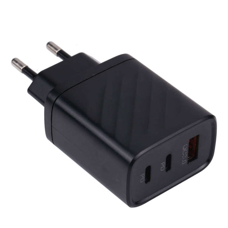 AR-892 3 in 1 QC3.0 PD20W USB + USB-C / Type-C Wall Travel Charger, Plug Type:EU Plug(Black)