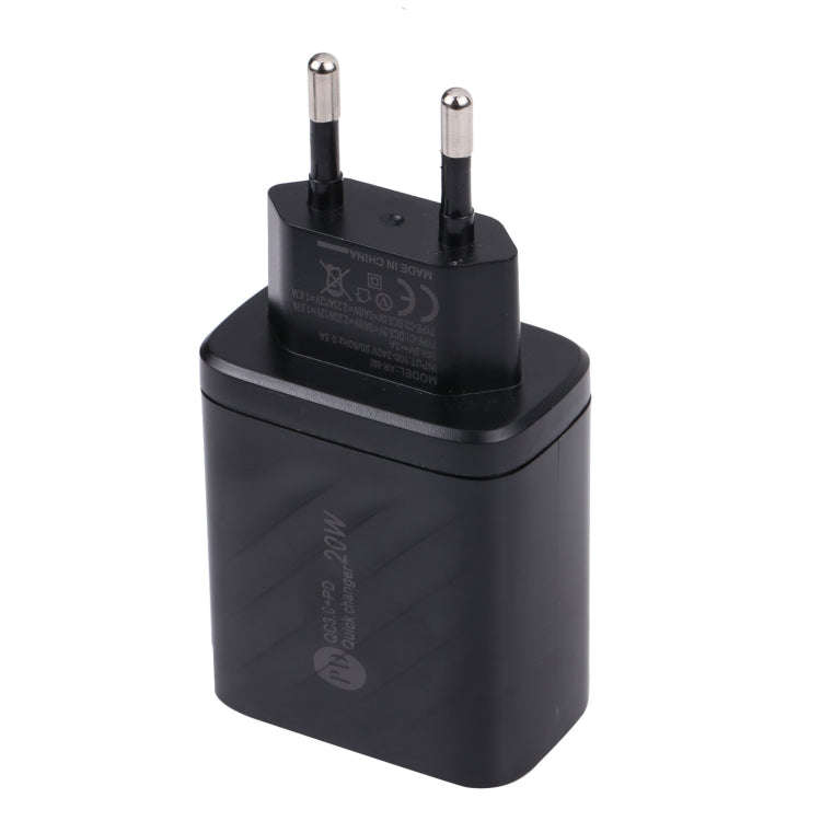 AR-892 3 in 1 QC3.0 PD20W USB + USB-C / Type-C Wall Travel Charger, Plug Type:EU Plug(Black)