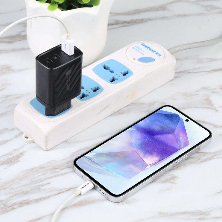 AR-892 3 in 1 QC3.0 PD20W USB + USB-C / Type-C Wall Travel Charger, Plug Type:EU Plug(Black)