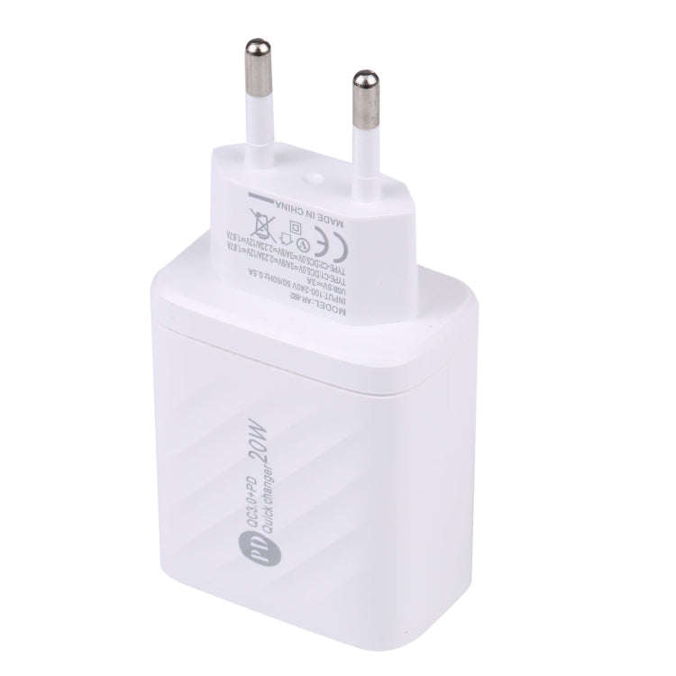 AR-892 3 in 1 QC3.0 PD20W USB + USB-C / Type-C Wall Travel Charger, Plug Type:EU Plug(White)