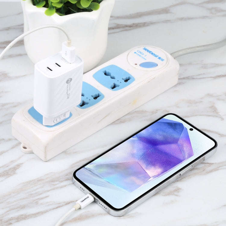 AR-892 3 in 1 QC3.0 PD20W USB + USB-C / Type-C Wall Travel Charger, Plug Type:EU Plug(White)