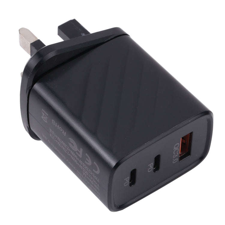 AR-892 3 in 1 QC3.0 PD20W USB + USB-C / Type-C Wall Travel Charger, Plug Type:UK Plug(Black)