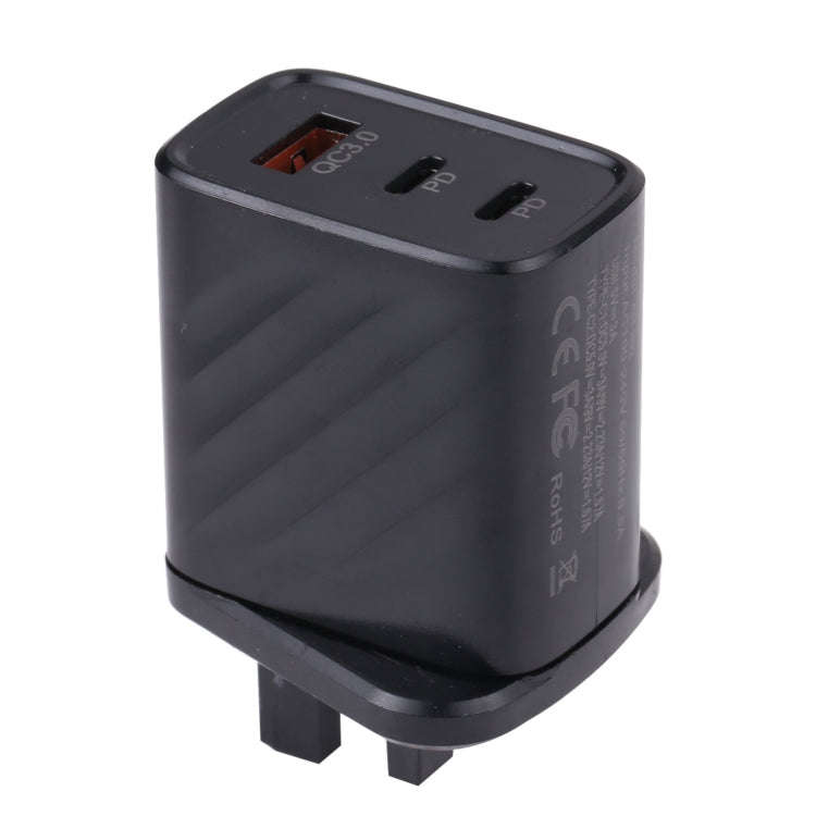 AR-892 3 in 1 QC3.0 PD20W USB + USB-C / Type-C Wall Travel Charger, Plug Type:UK Plug(Black)