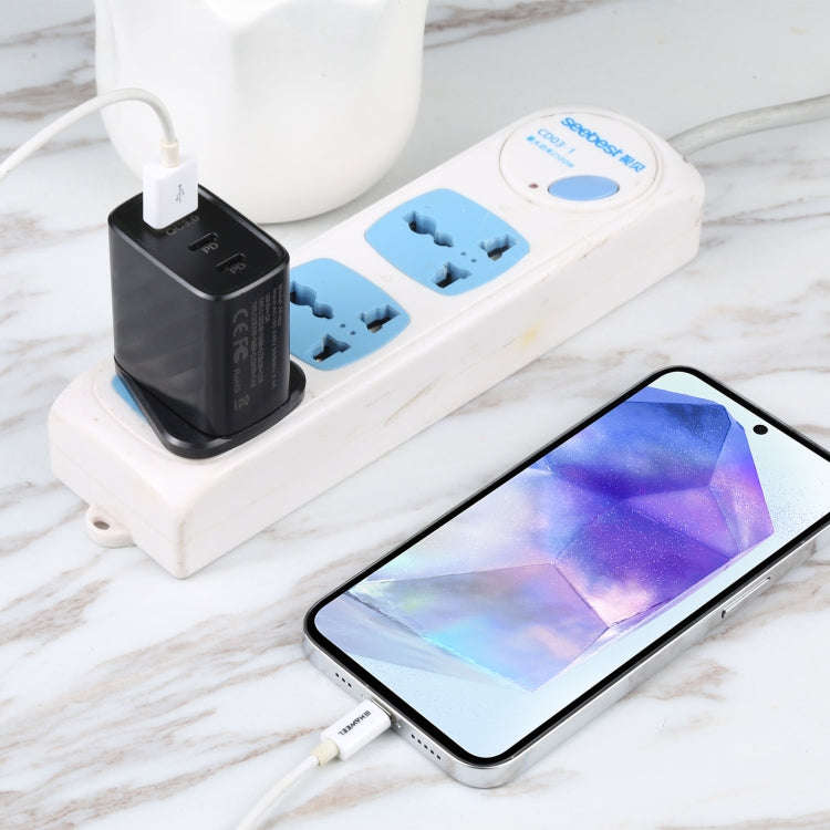 AR-892 3 in 1 QC3.0 PD20W USB + USB-C / Type-C Wall Travel Charger, Plug Type:UK Plug(Black)
