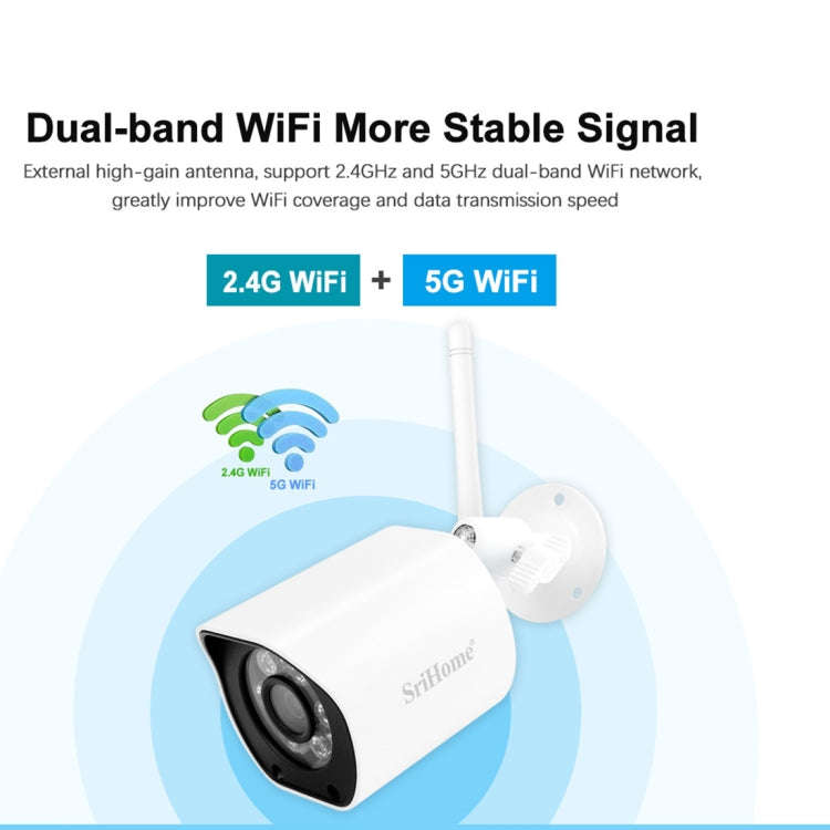 SriHome SH034 5.0MP Mini Dual 2.4 / 5G WiFi Outdoor IP66 Waterproof Video Surveillance Color Nigh...
