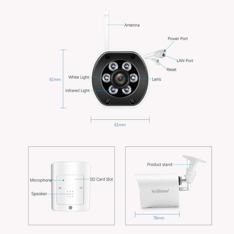 SriHome SH034 5.0MP Mini Dual 2.4 / 5G WiFi Outdoor IP66 Waterproof Video Surveillance Color Nigh...