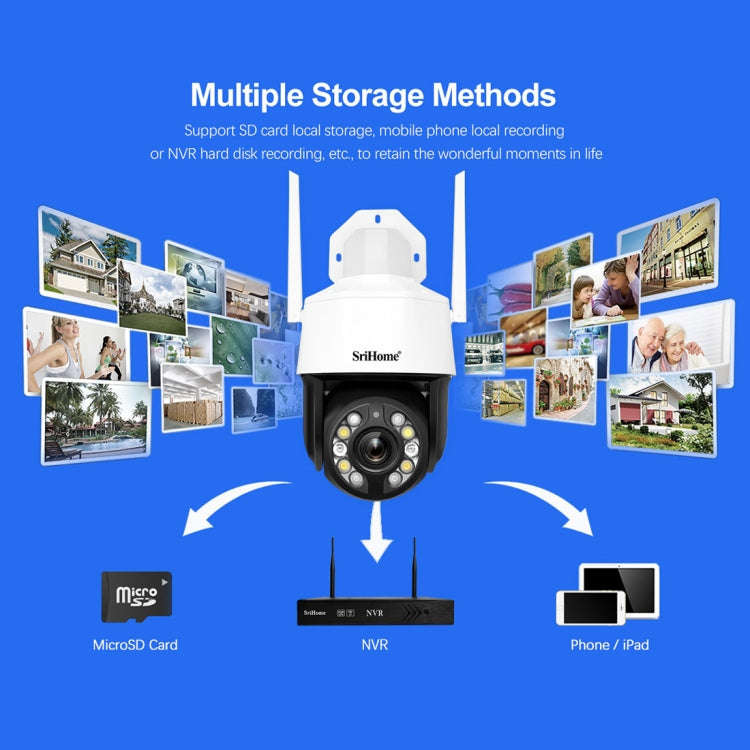 SriHome SH041 5.0MP 20X Optical Zoom 2.4G/5G WiFi IP66 Waterproof AI Auto Tracking H.265 Video Su...