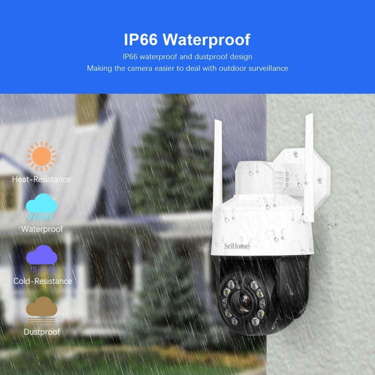 SriHome SH041 5.0MP 20X Optical Zoom 2.4G/5G WiFi IP66 Waterproof AI Auto Tracking H.265 Video Su...