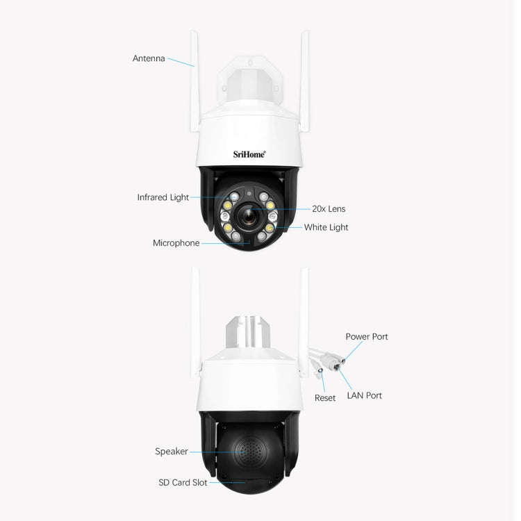SriHome SH041 5.0MP 20X Optical Zoom 2.4G/5G WiFi IP66 Waterproof AI Auto Tracking H.265 Video Su...