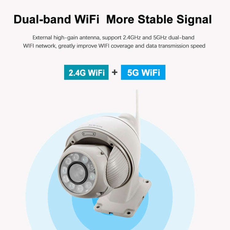 Sricam SP008C 5MP 10X Zoom IP66 Waterproof CCTV WiFi IP Camera Monitor, Plug Type:AU Plug(White)