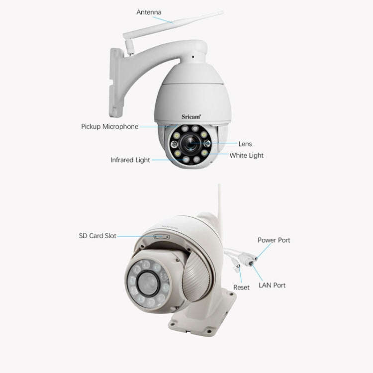Sricam SP008C 5MP 10X Zoom IP66 Waterproof CCTV WiFi IP Camera Monitor, Plug Type:AU Plug(White)