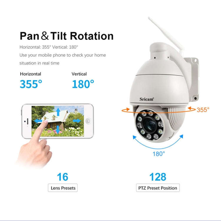 Sricam SP008C 5MP 10X Zoom IP66 Waterproof CCTV WiFi IP Camera Monitor, Plug Type:AU Plug(White)