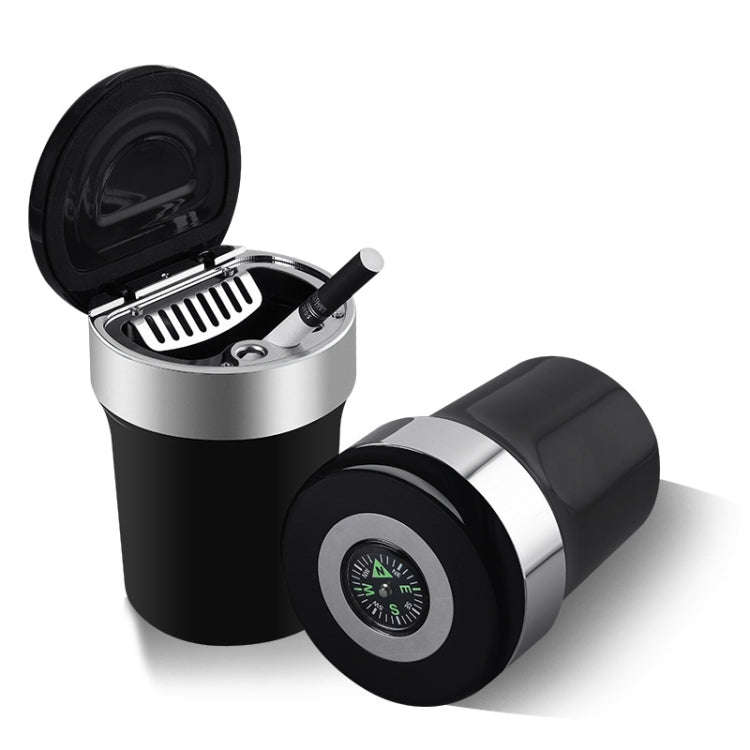 Car Compass Ashtray Built-in LED(Black+Silver)