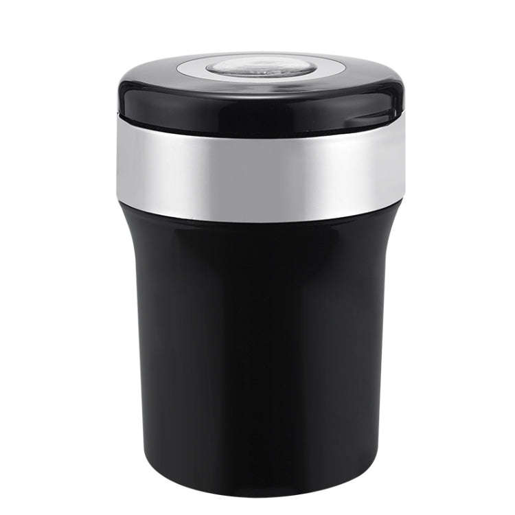Car Compass Ashtray Built-in LED(Black+Silver)