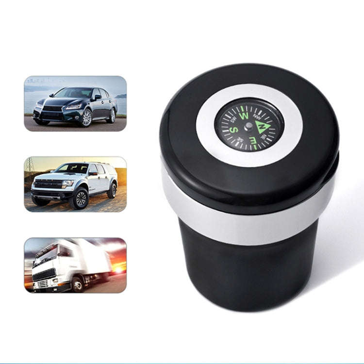Car Compass Ashtray Built-in LED(Black+Silver)